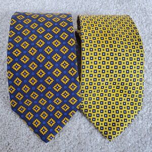 2 Brooks Brothers Makers Neck Tie Gold & Blue Blue‎ & Gold 100% Silk 58.5 & 60"